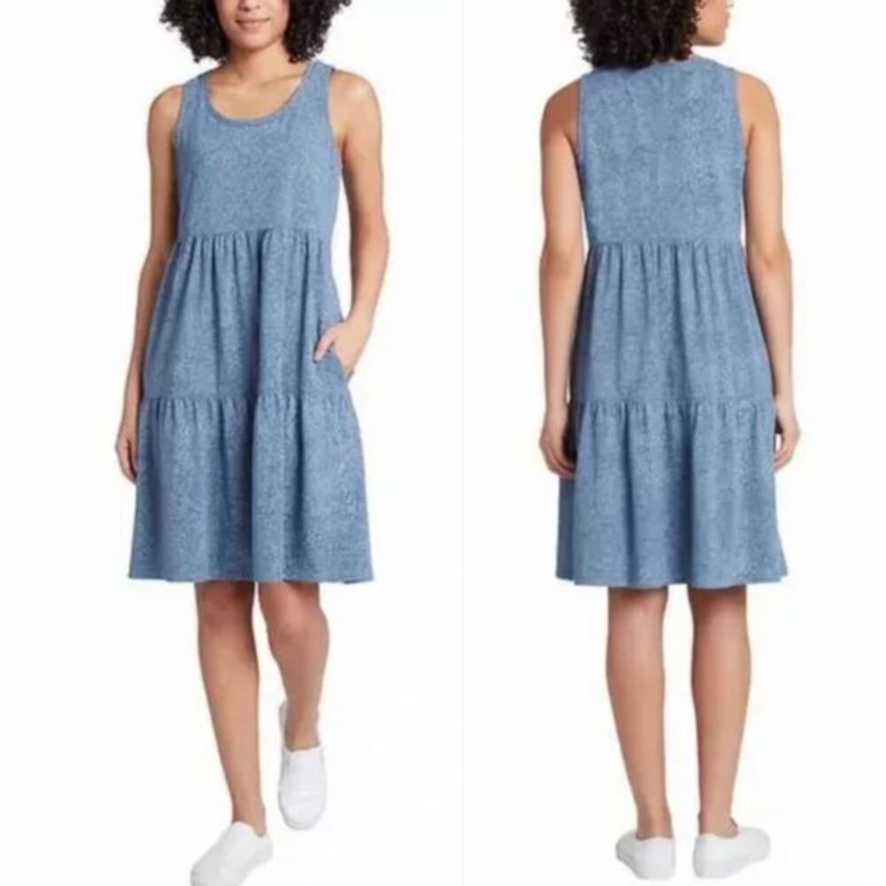 Frye‎ Women's Oversize Small Tiered Dress Blue Bandana Sleeveless Pockets Summer